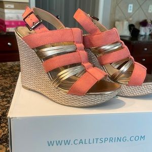 Pink suede women’s wedge